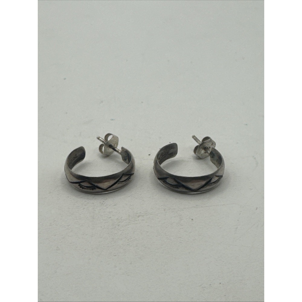 Mitchell Calabaza Vintage Navajo Sterling Silver 925 Stamped Hoop Earrings CLBZ